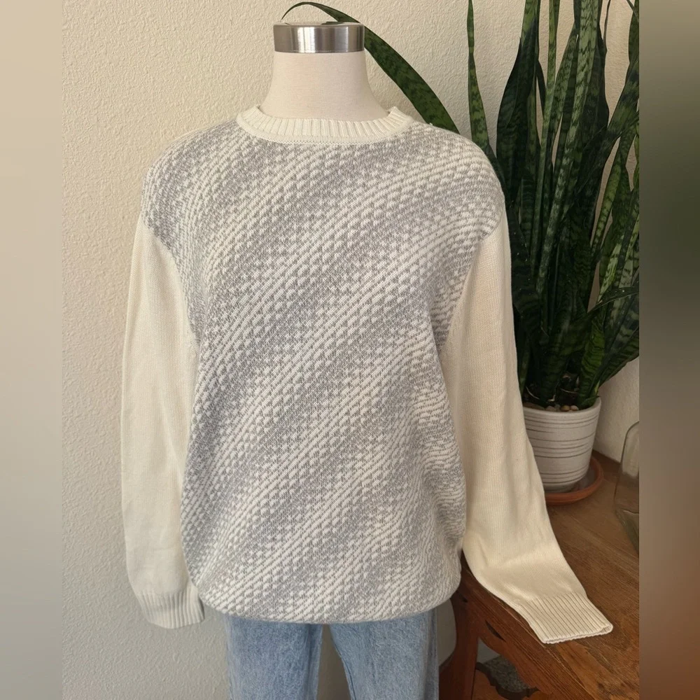 Vintage Geoffrey Beene Cotton Crewneck Sweater‎ Cream Gray XL